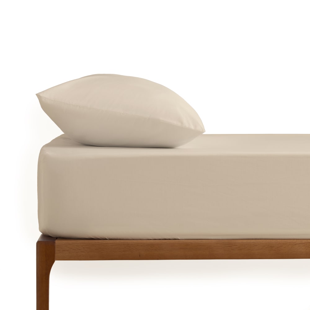 Drap housse coton 200 fils beige lit 180x200 cm