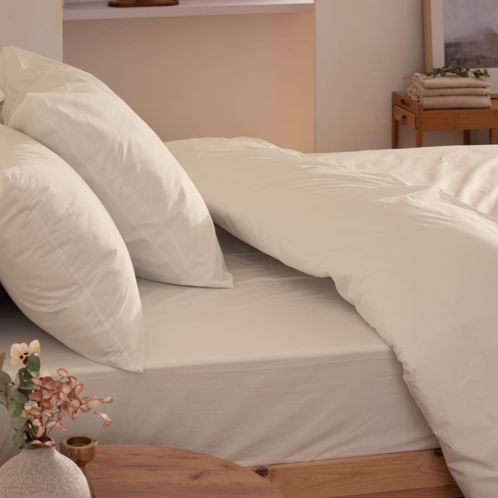 Drap housse coton 200 fils beige lit 180x200 cm — vue 3
