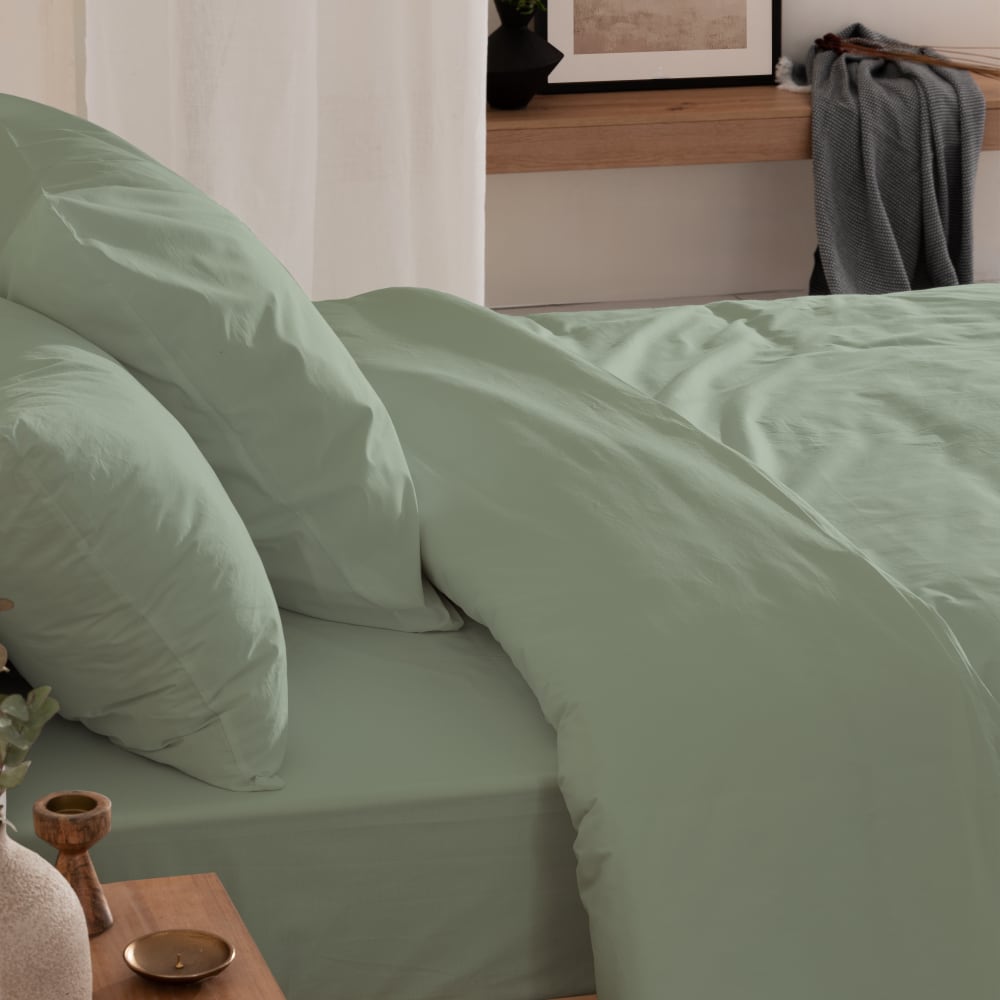 Drap housse coton 200 fils vert sauge lit 200x200 cm — vue 3