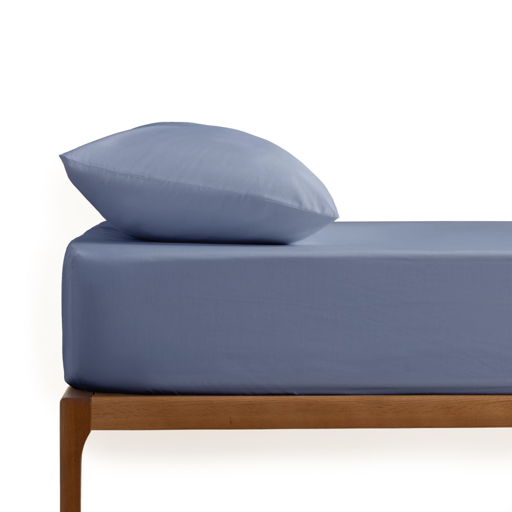 Drap housse coton 200 fils bleu lit 180x200 cm Drap housse coton 200 fils bleu lit 180x200 cm