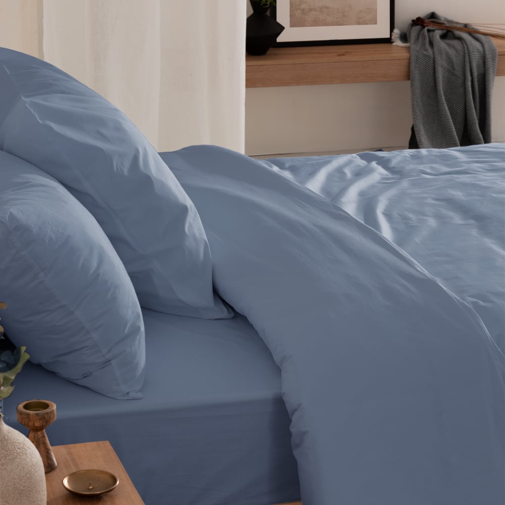 Drap housse coton 200 fils bleu lit 140x200 cm — vue 3