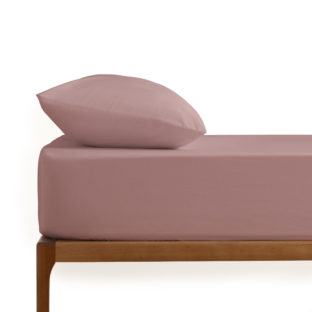 Drap housse coton 200 fils rose poudré lit 160x200 cm