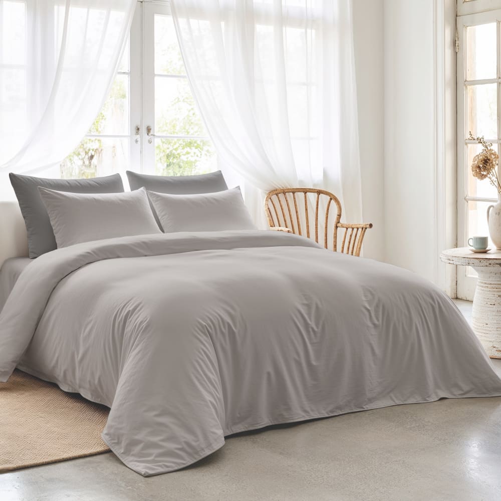 Housse de couette coton 200 fils taupe lit 260x240 cm Housse de couette coton 200 fils taupe lit 260x240 cm