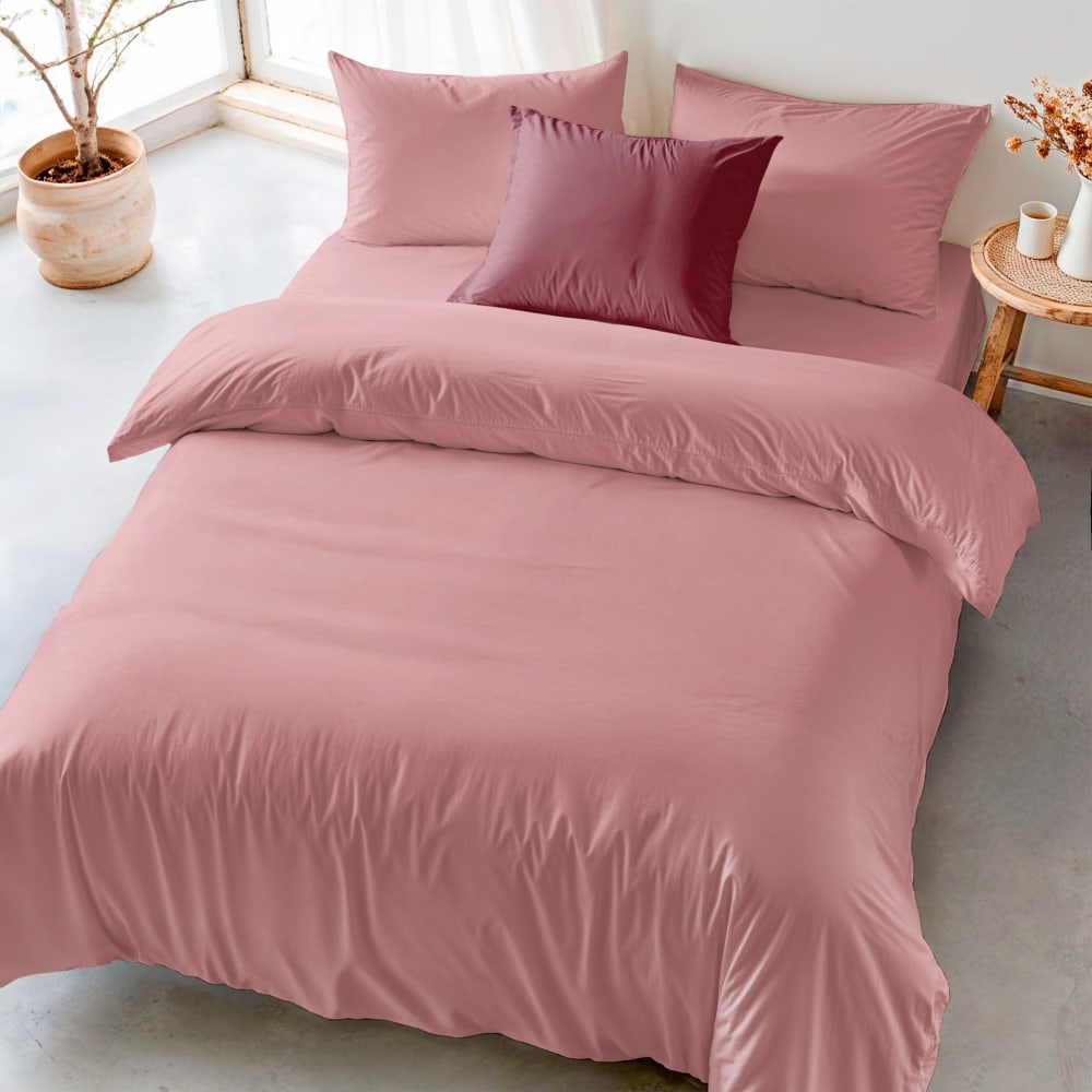 Housse de couette coton 200 fils rose poudré lit 240x220 cm Housse de couette coton 200 fils rose poudré lit 240x220 cm