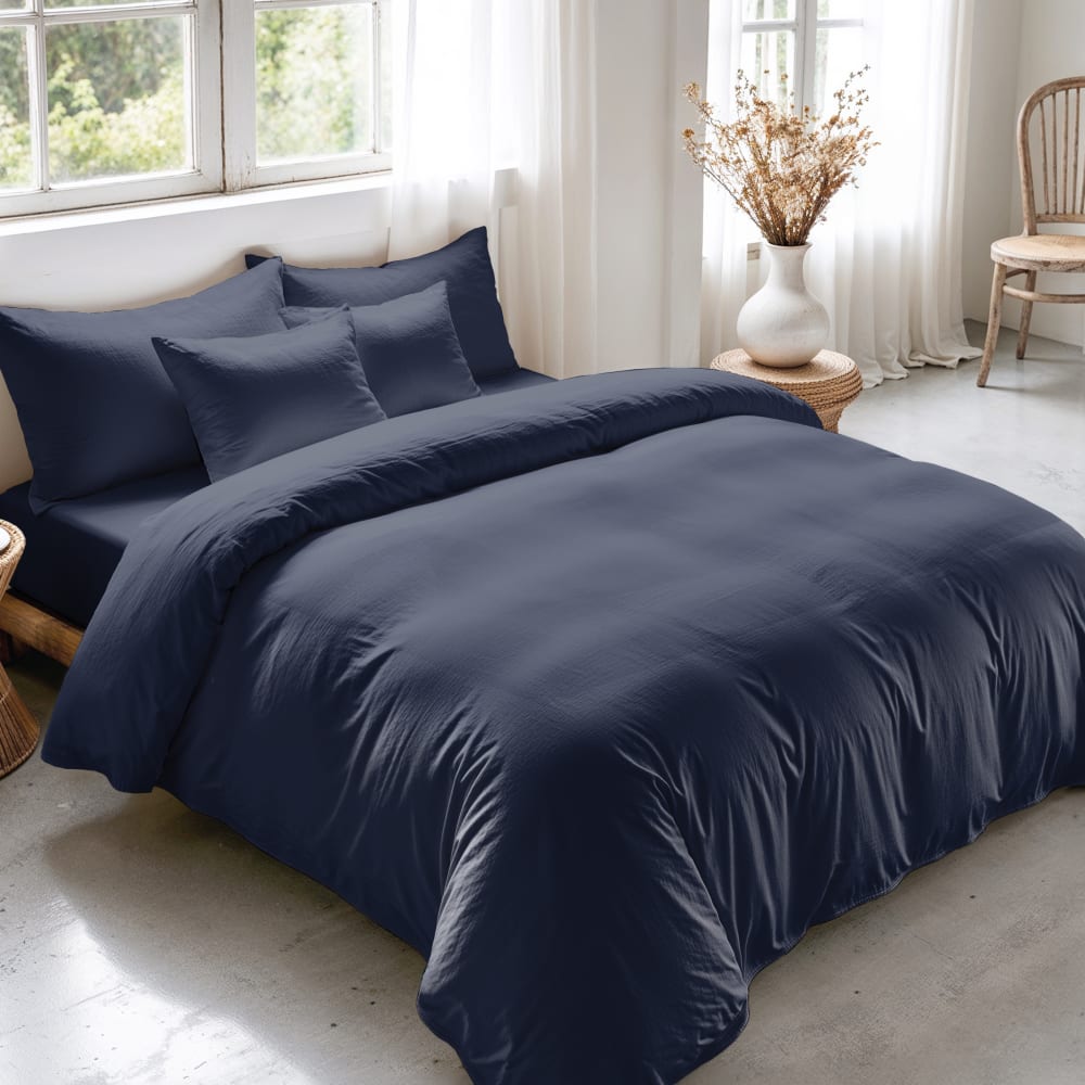 Housse de couette coton 200 fils bleu marine lit 240x220 cm Housse de couette coton 200 fils bleu marine lit 240x220 cm