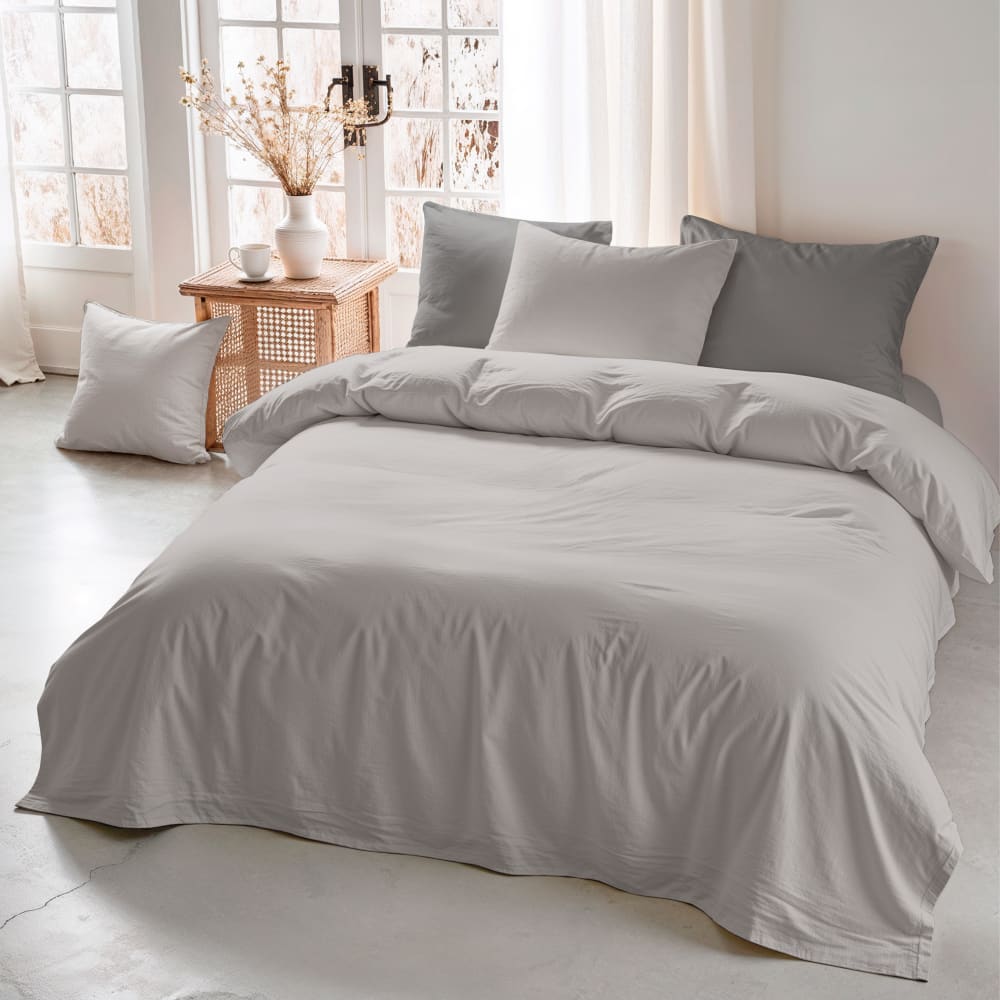 Bettbezug Baumwolle 200TC Taupe Bett 220x220 cm - Maisons Du
