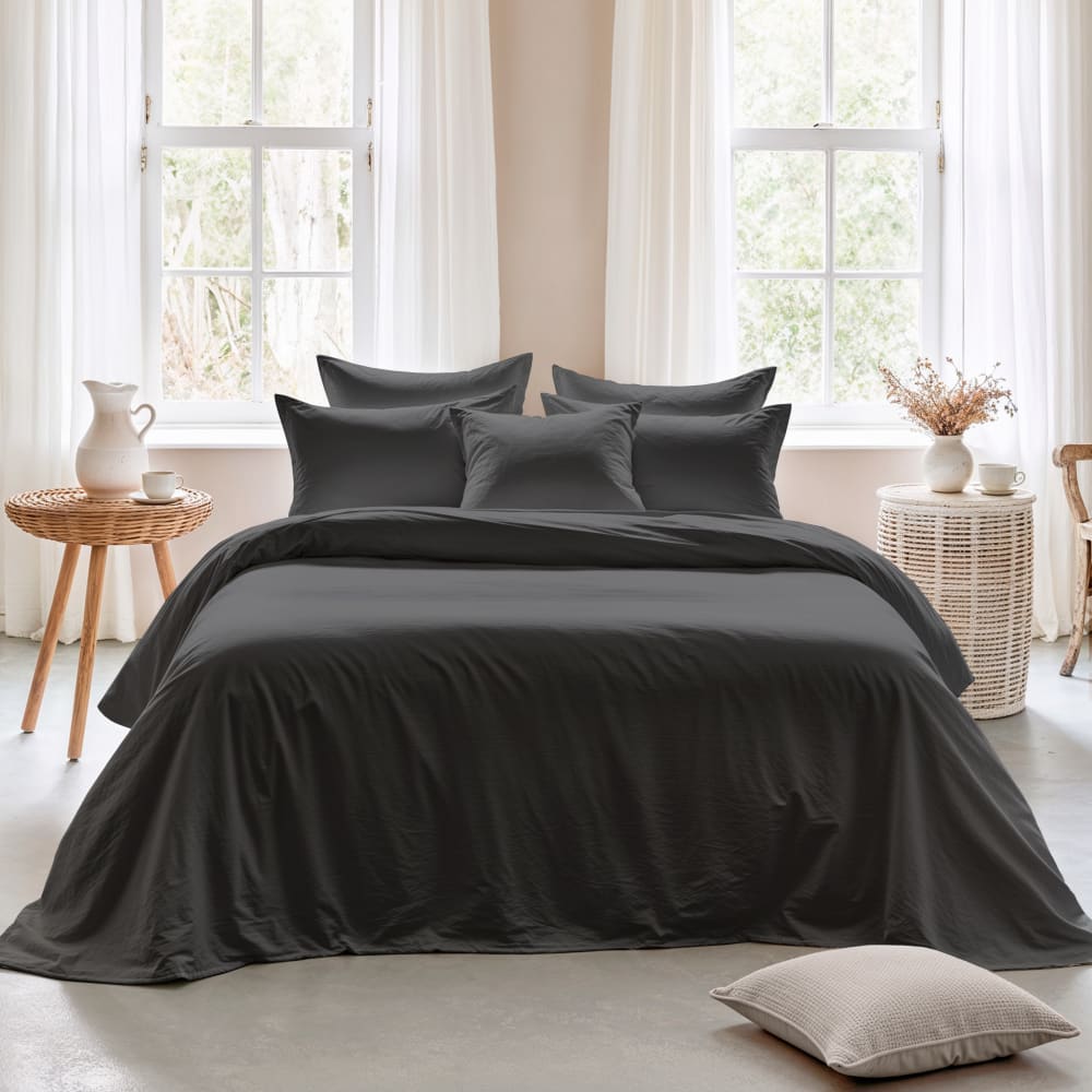 Bettbezug Baumwolle 200TC Anthrazit Bett 240x220 cm - Maisons Du
