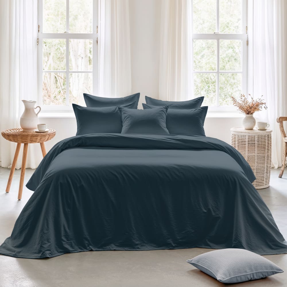 Housse de couette coton 200 fils bleu pétrole lit 260x240 cm