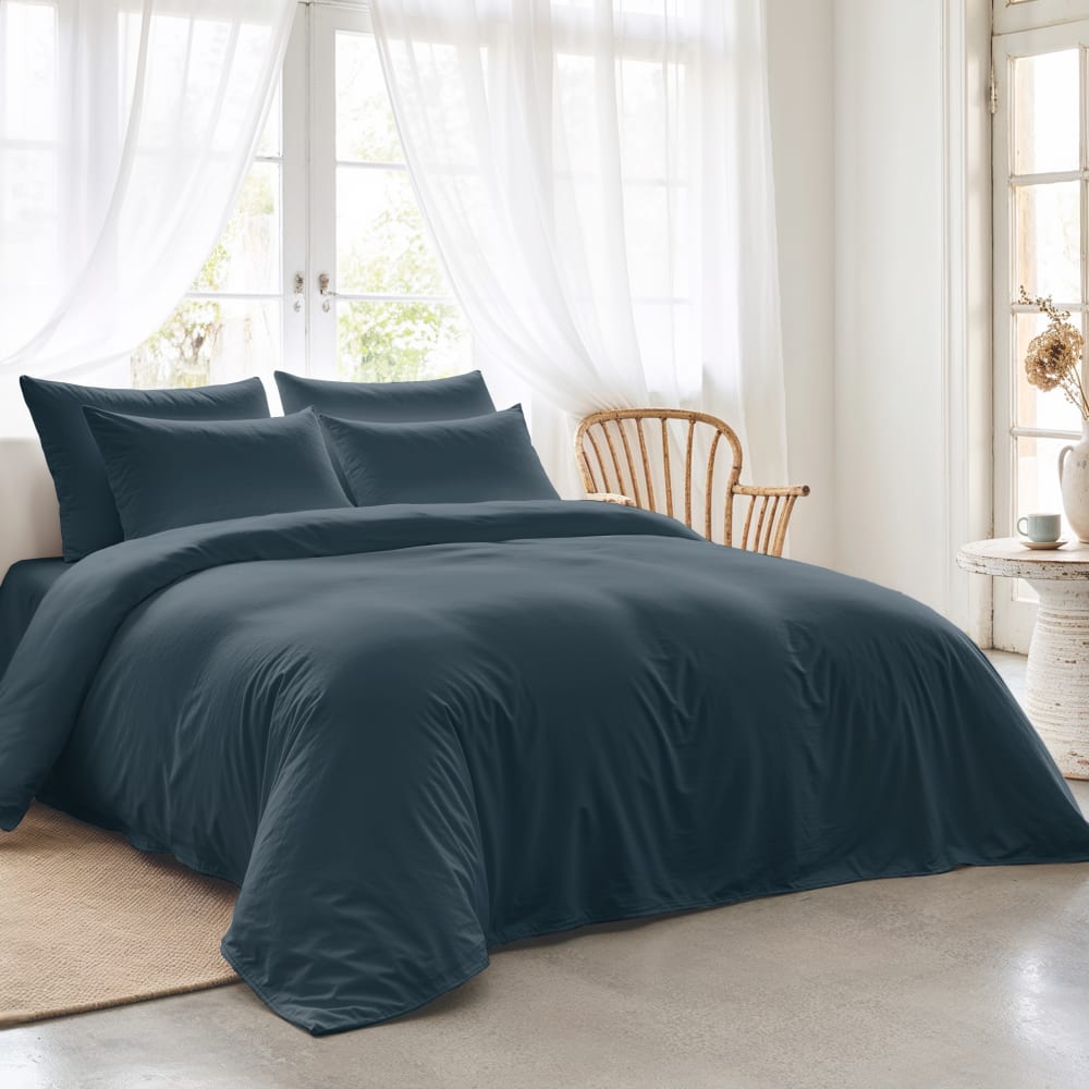 Bettbezug Baumwolle 200TC Petrolblau Bett 260x240 cm - Maisons Du
