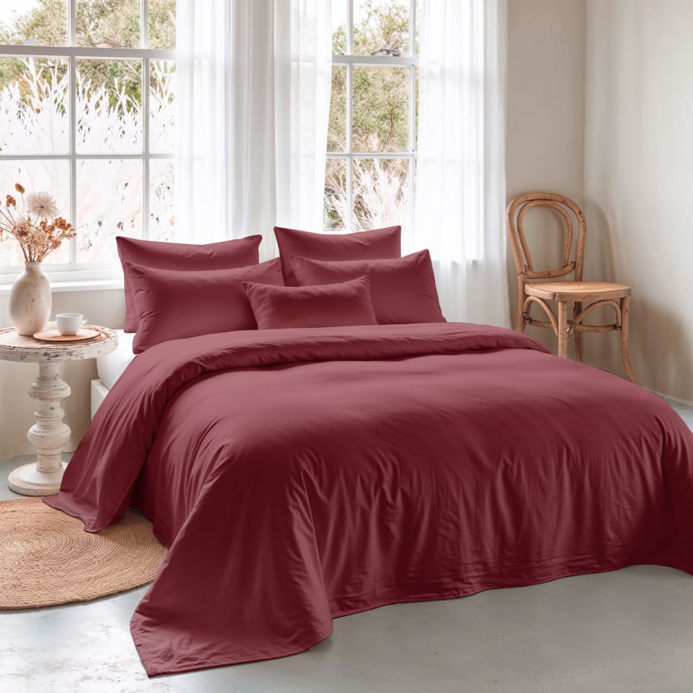 Housse de couette coton 200 fils bordeaux lit 260x240 cm