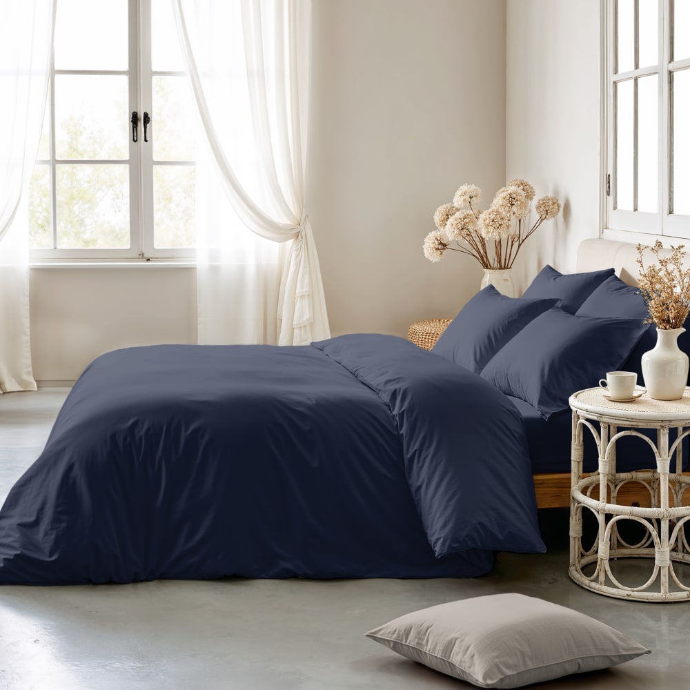Bettbezug Baumwolle 200TC Marineblau Bett 220x220 cm - Maisons Du