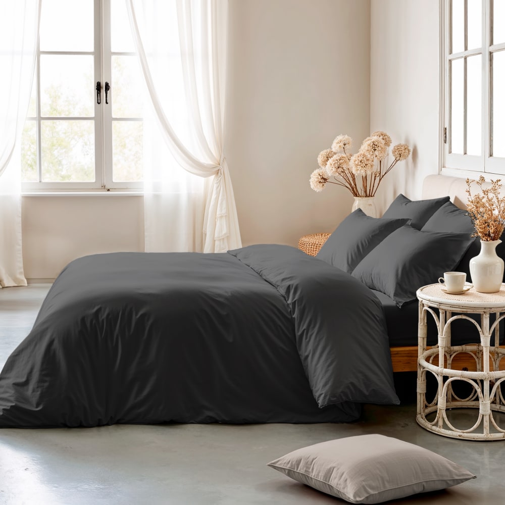 Housse de couette coton 200 fils anthracite lit 220x220 cm