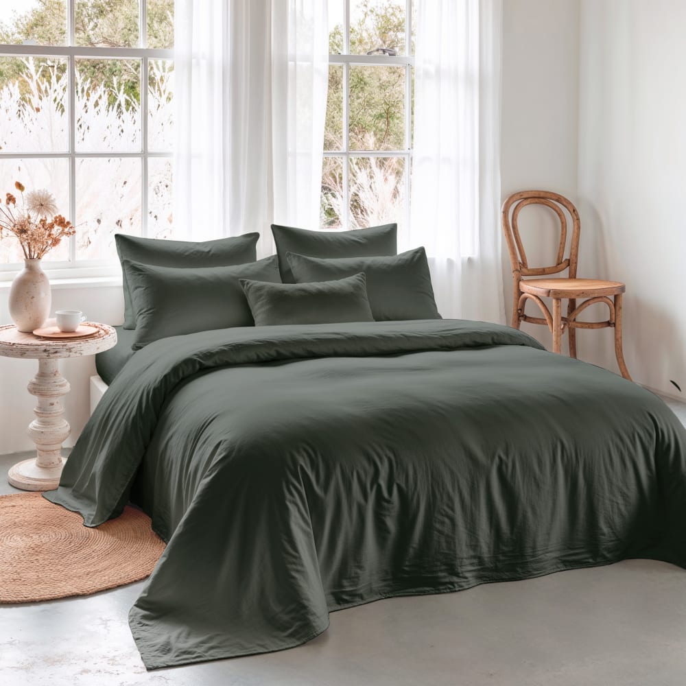 Housse de couette coton 200 fils vert bouteille lit 140x200 cm