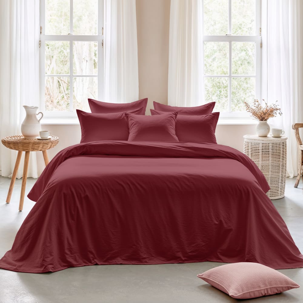 Housse de couette coton 200 fils bordeaux lit 220x220 cm — vue 3