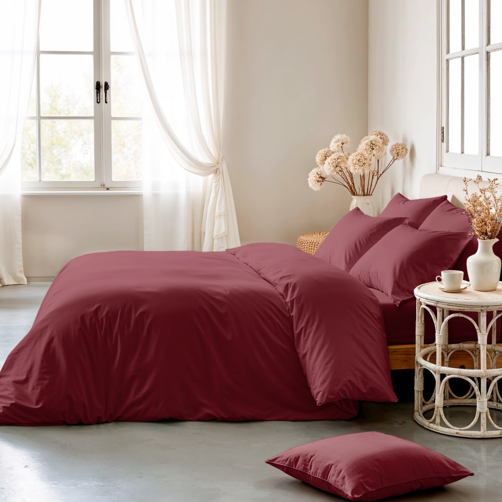 Housse de couette coton 200 fils bordeaux lit 220x220 cm — vue 4