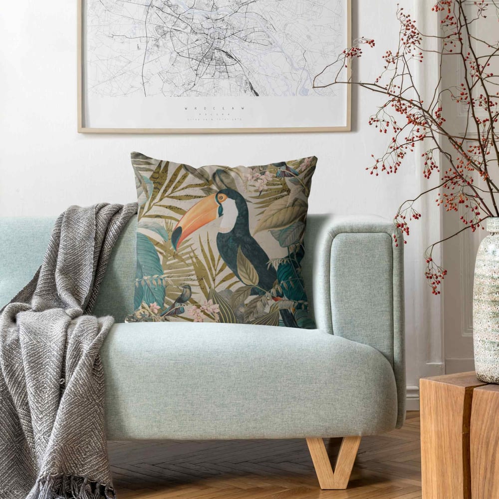 Dekokissen Vintage Tukan aus Polyester-Velours, mehrfarbig 40 x