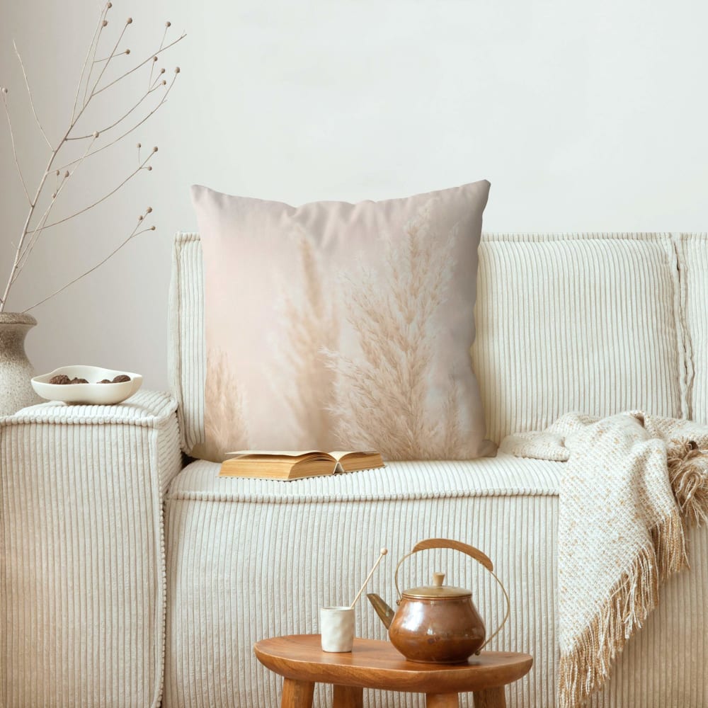 Dekokissen Pampasgras im Sonnenlicht aus Polyester, beige 50 x 50