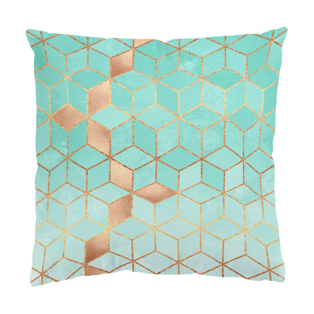 micasia Dekokissen Goldene Geometrie aus Polyester, türkisgrün 40 x 40 cm style modern Öko-Tex Zertifikat - Stoff