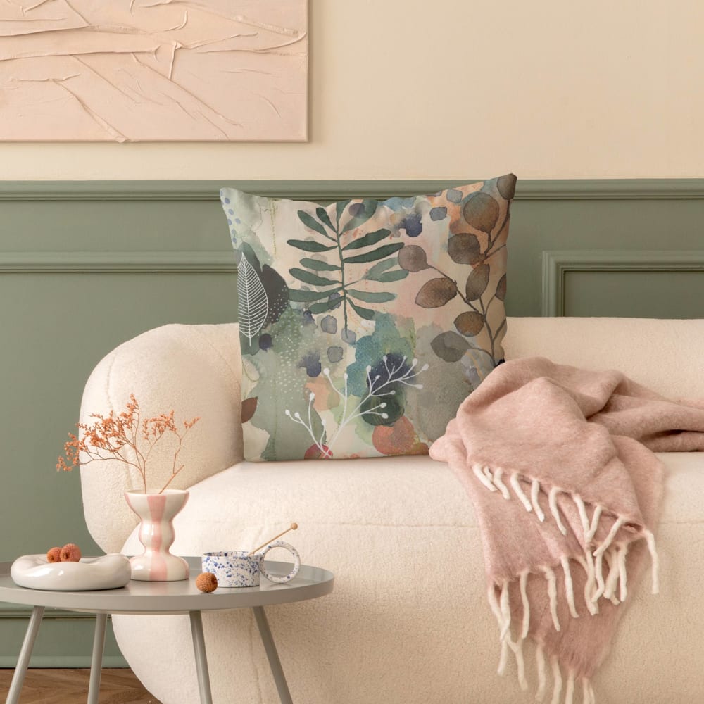 Dekokissen Abstrakte Pflanzen aus Polyester‑Velours, beige 40 x