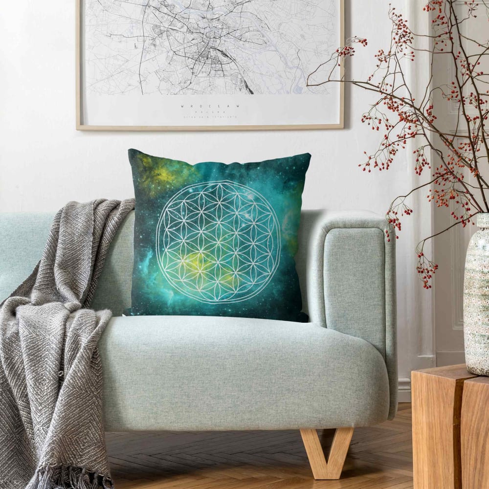 Dekokissen Blume des Lebens Sterne, Polyester, mehrfarbig 40 x 40