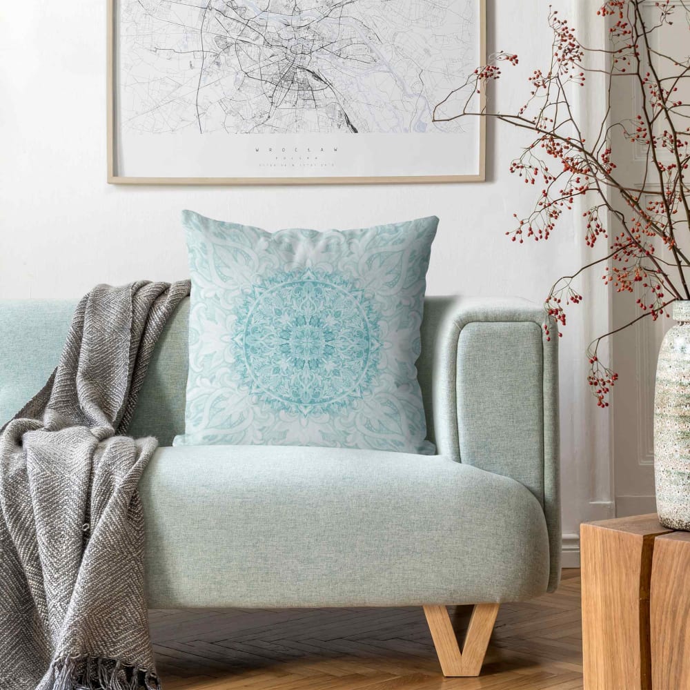 Dekokissen aus Polyester‑Velours mit Mandala‑Print, beige 40 x 40