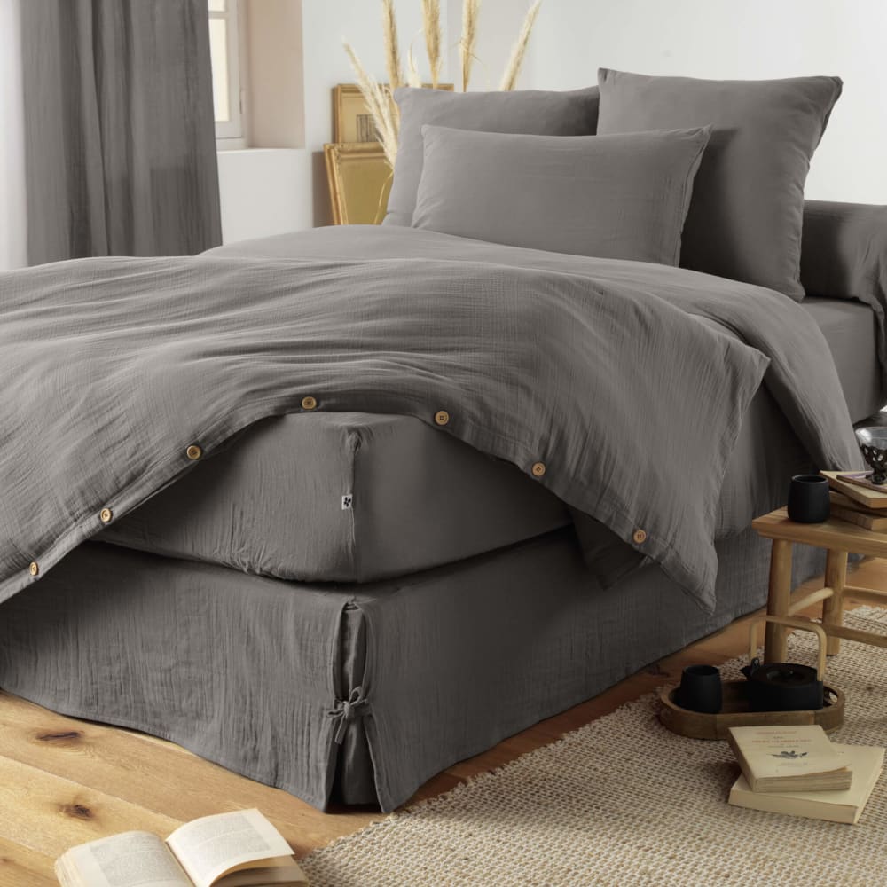 Housse de couette double gaze de coton anthracite 240x220