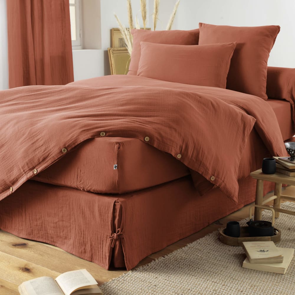 Housse de couette double gaze de coton terracotta 240x220