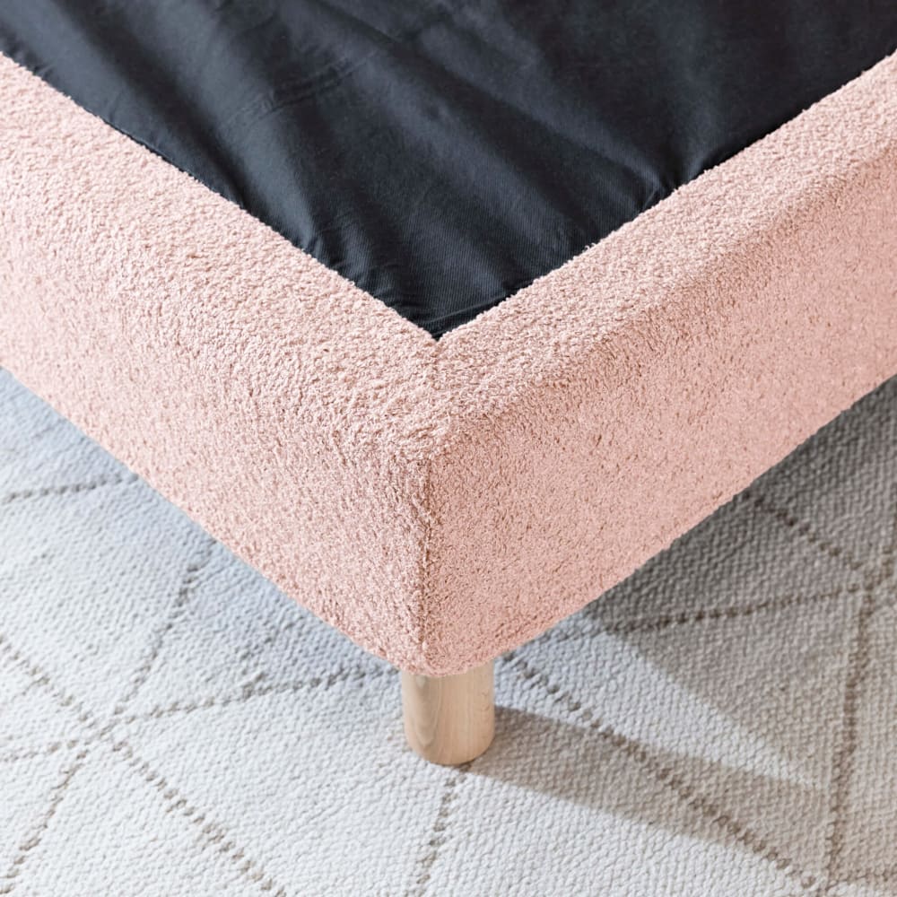 Cache-sommier bouclette intégral rose 160x200 cm