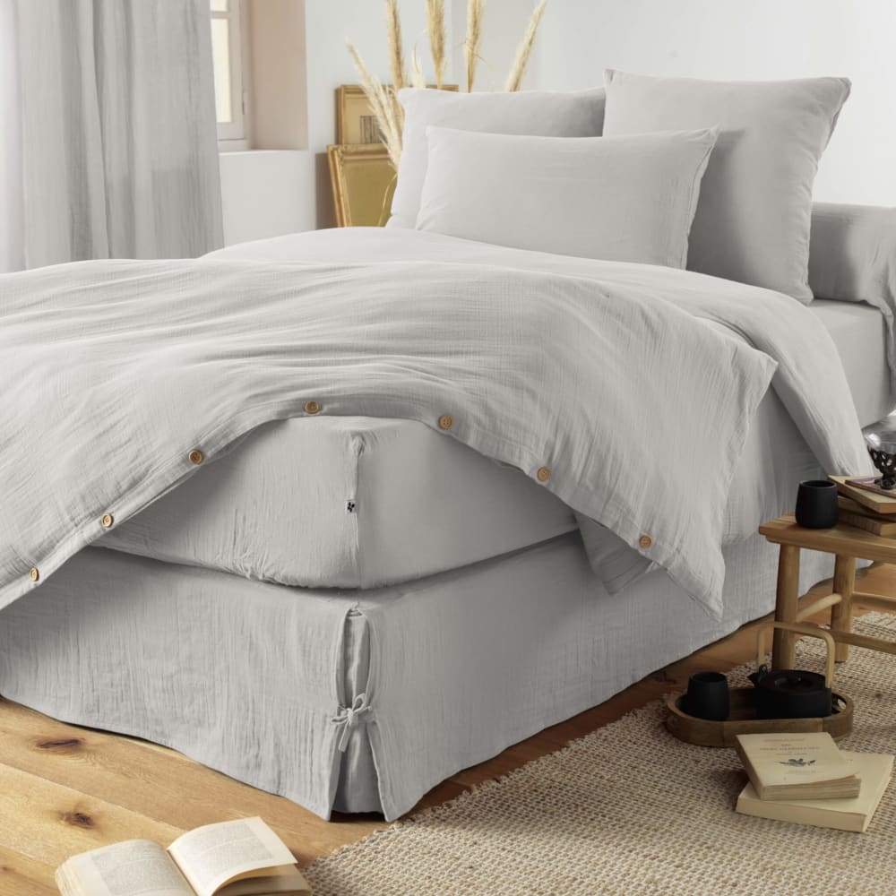 Housse de couette double gaze de coton gris 140x200