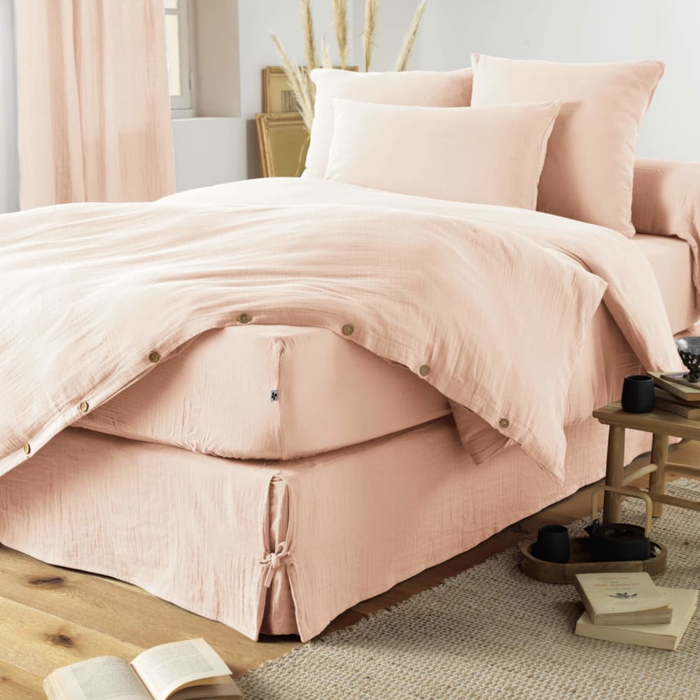 Housse de couette double gaze de coton rose 240x220