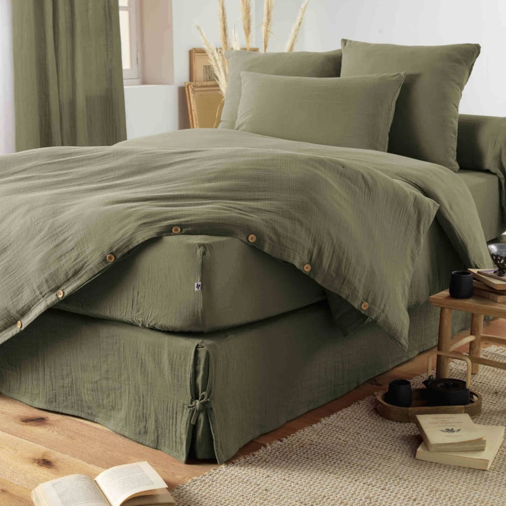 Housse de couette double gaze de coton kaki 240x220 cm
