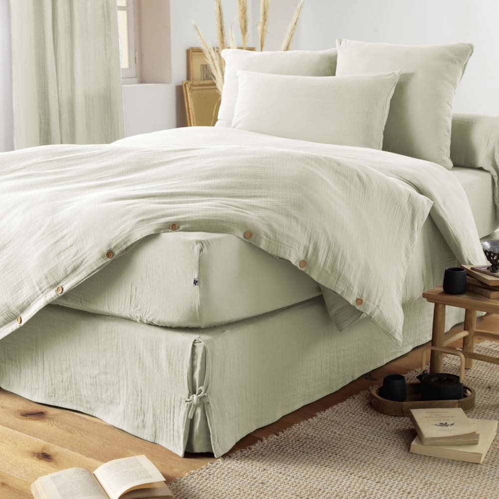 Housse de couette double gaze de coton vert d'eau 260x240