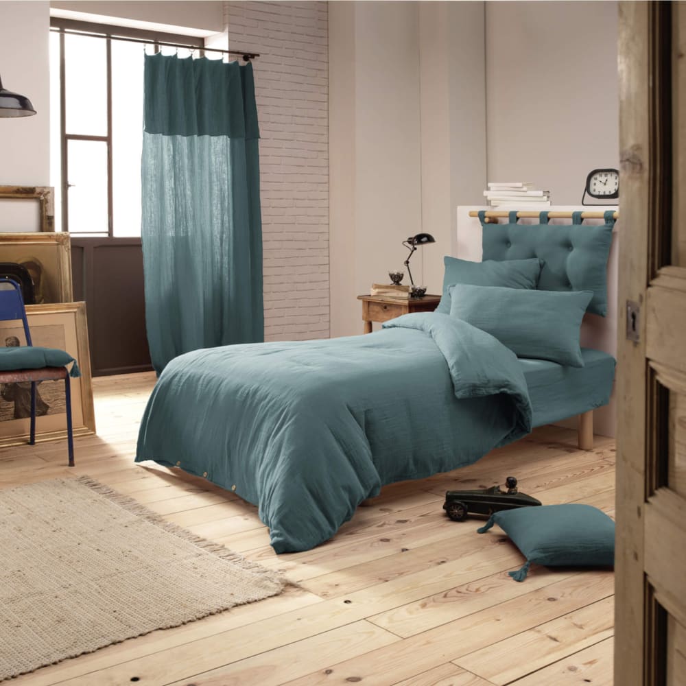 Housse de couette double gaze de coton bleu canard 140x200 - Maisons du Monde