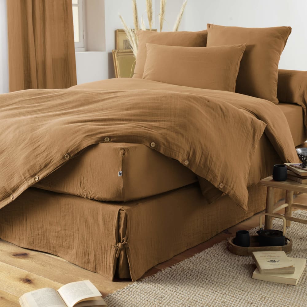 Housse de couette double gaze de coton marron 200x200
