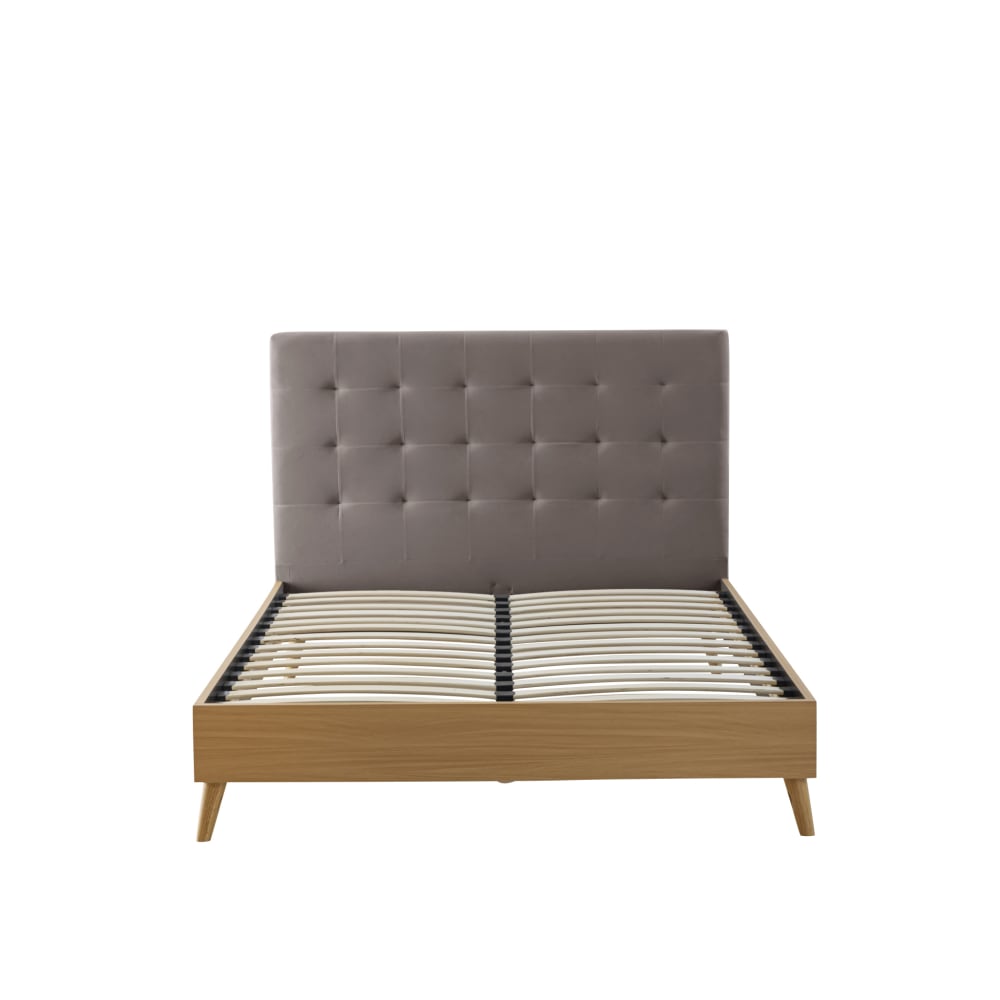 Lit 140x190 avec sommier et tête de lit capitonnée en velours taupe