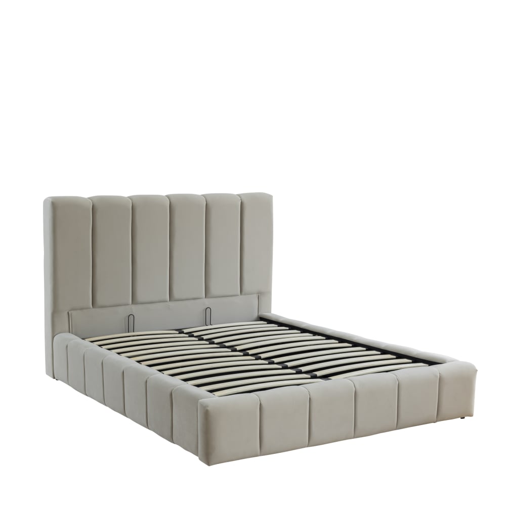 Lit coffre 140x190 en velours matelassé beige
