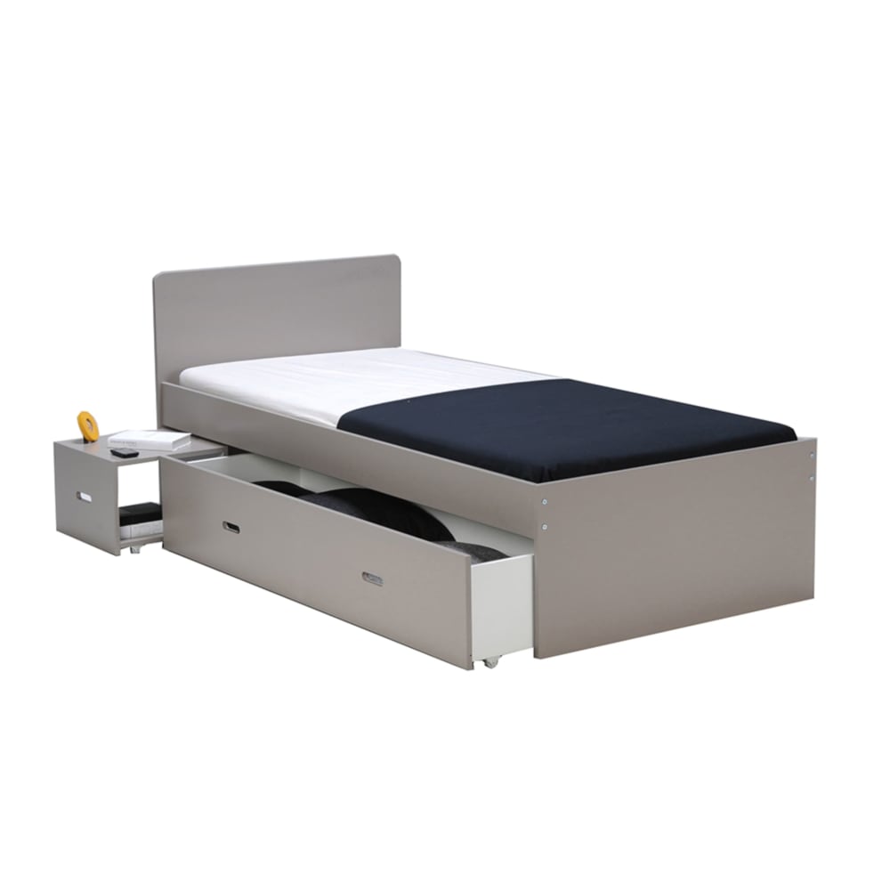 Lit tiroir enfant bois gris 90x190 avec chevet