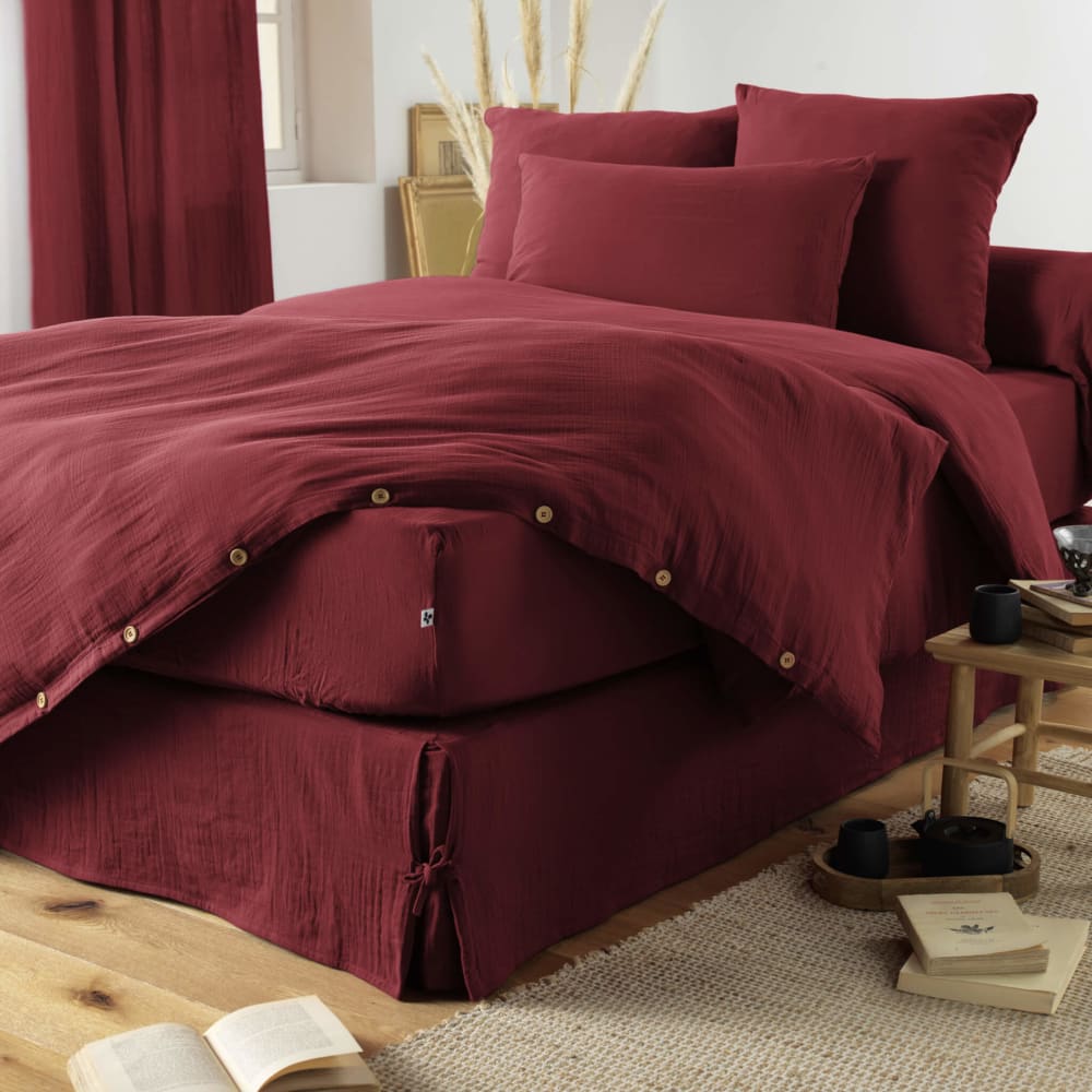 Housse de couette double - coton bordeaux