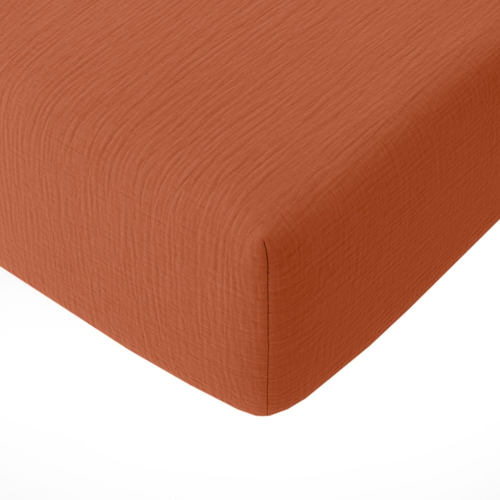 Drap housse gaze de coton safran 140x190 cm