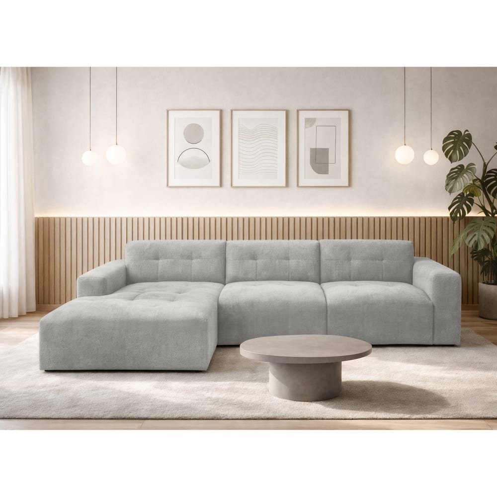 Ax Living 5-Sitzer Ecksofa links aus Strukturstoff, Grau - 310 cm style modern Grau