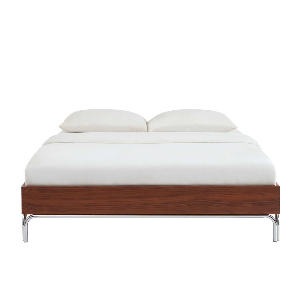 Lit 140x190 placage noyer et pieds métal chromé sommier