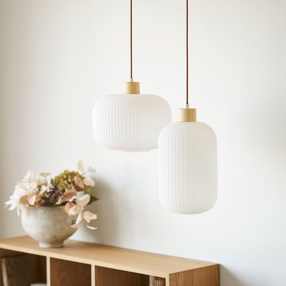 Suspension ronde en verre et bois ø30cm - blanc — vue 3