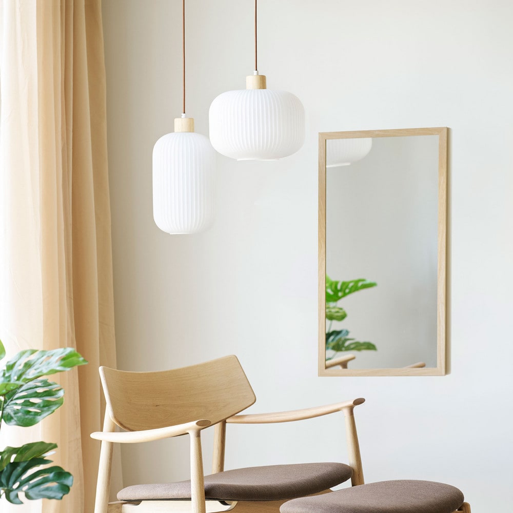 Suspension ronde en verre et bois ø30cm - blanc — vue 4