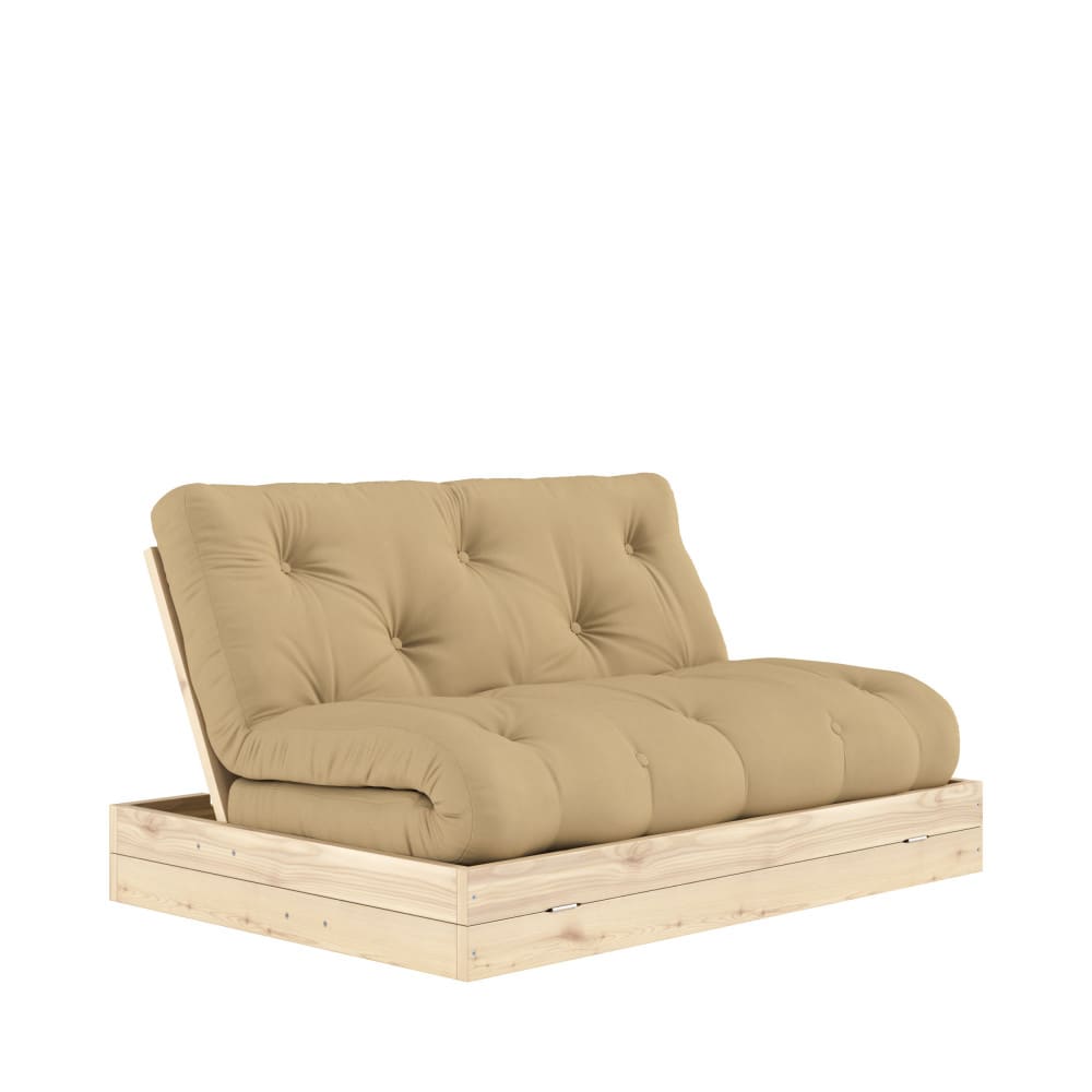 Canapé convertible 2,5 places en tissu et bois - Blé