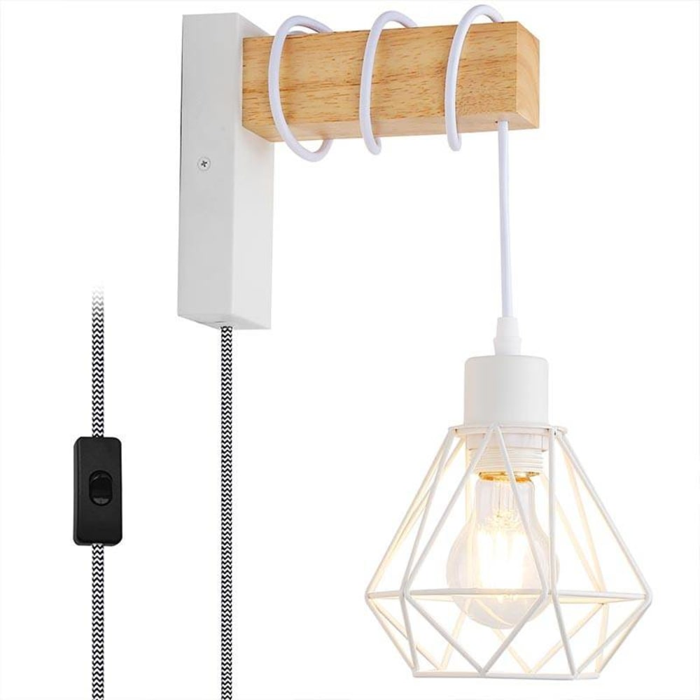 Alpinaluz Wandleuchte Vintage Holz Natur weißer Käfig E27 style modern - Metall