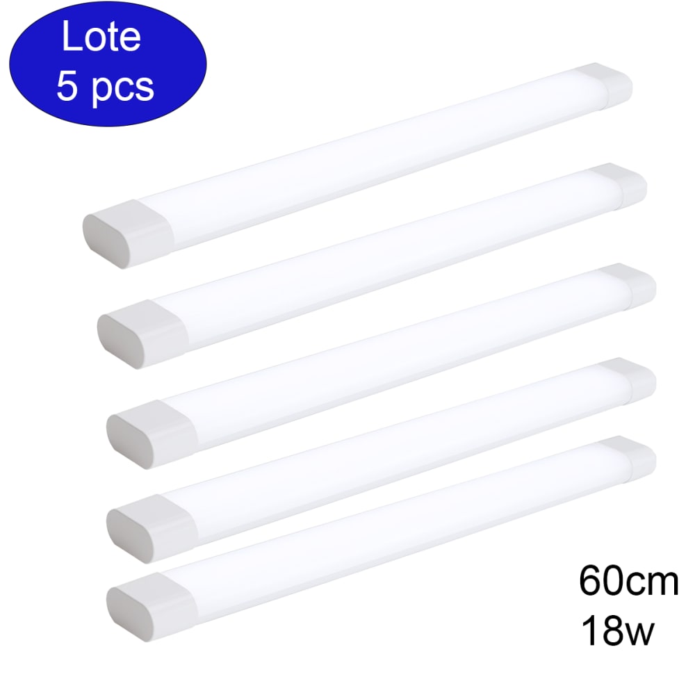 Pack 5 réglettes LED plastique blanc 60 cm 18W 6000K
