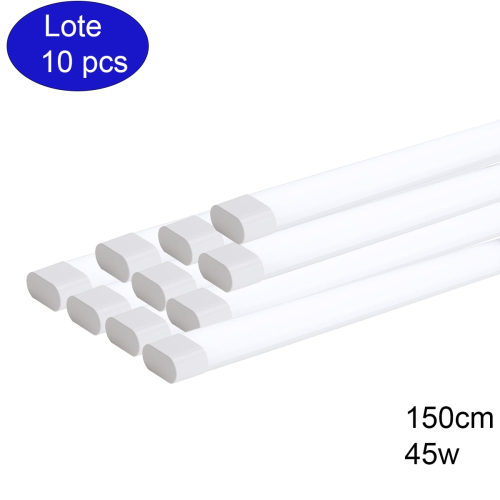 Pack 10 luminaires LED linéaires plastique blanc 150 cm 45W 6000K