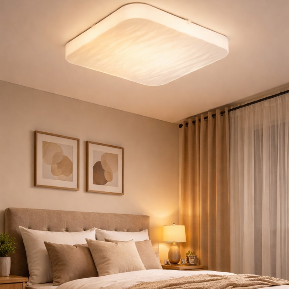 Plafonnier LED carré moderne acrylique blanc 48 cm 40W télécommande — vue 3