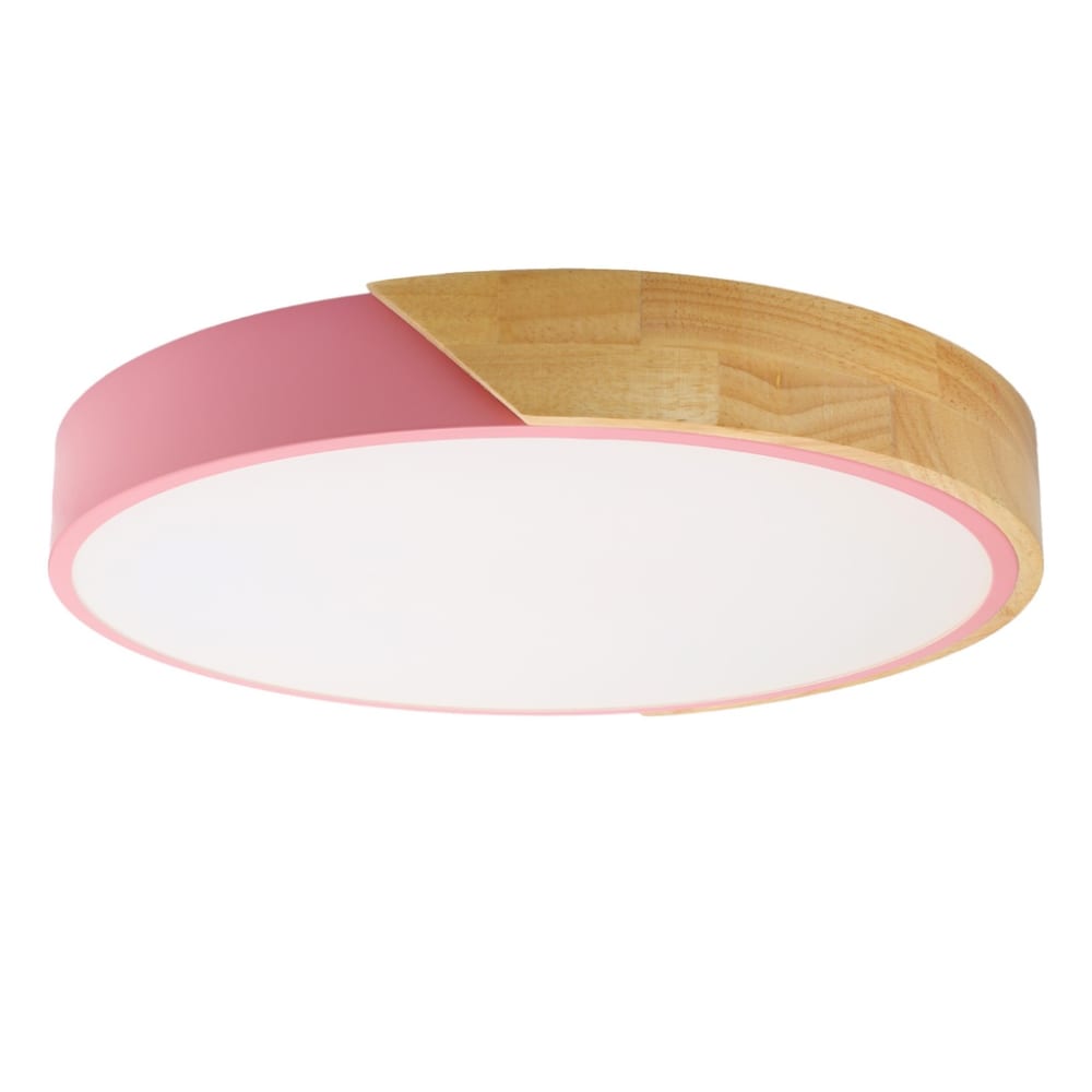 Plafonnier LED rond moderne métal rose bois naturel 40 cm 30W CCT