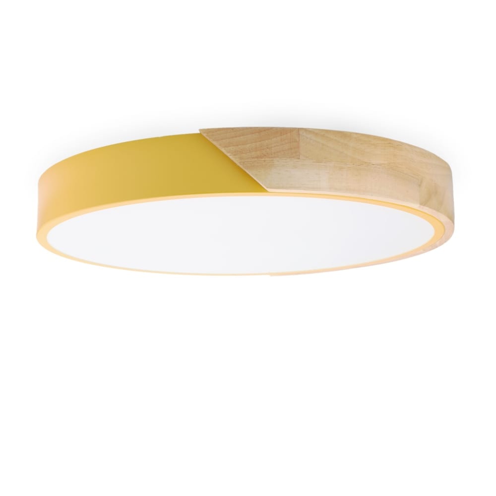 Plafonnier LED rond moderne métal jaune bois naturel 40 cm 30W CCT